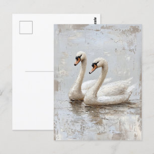 Decoupage Svan Pair Oljemålning Vykort