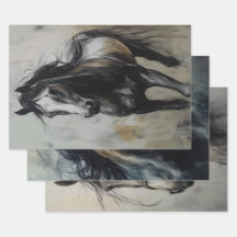 Decoupage Trio Charcol Rust Horse Art