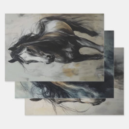 Decoupage Trio Charcol Rust Horse Art