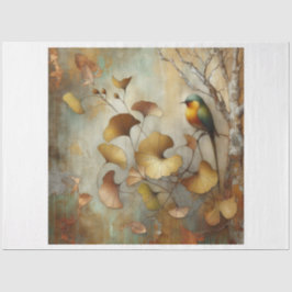 Decoupage, vävnadspapper, Bird, Ginkgo, Löv