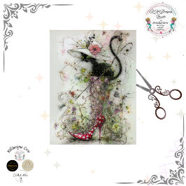 Decoupage Whimsical Black Cat Stiletto's Catwalk 