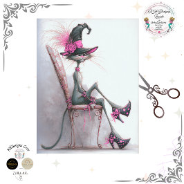 Decoupage Whimsical Cat Witch High Heels Catwalk 