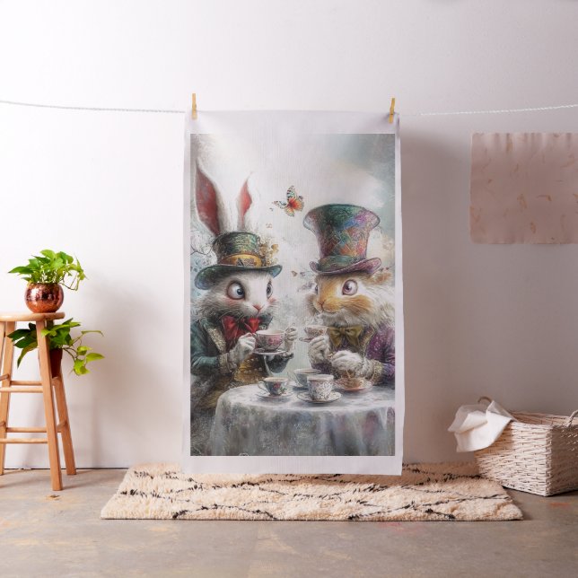 Decoupage Whimsical Rabbits in Alice Wonderland Tyg (In Situ)