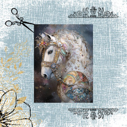 Decoupage Whimsical White Horse Adorned Gemstones