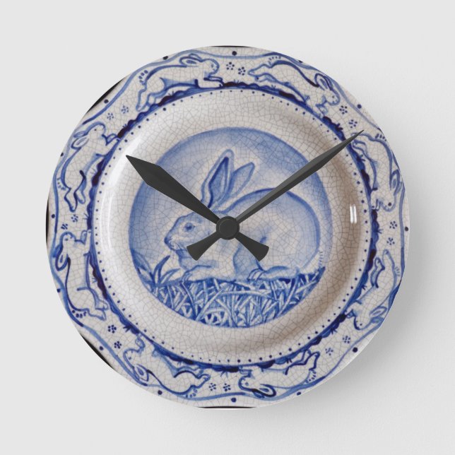 "Dedham Blue" och "White Rabbit Plate Design Clock Rund Klocka (Framsida)