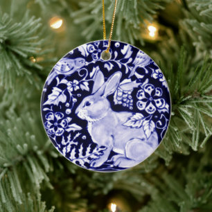 Dedham Blue Rabbit, Classic Blue & White Anpassnin Julgransprydnad Keramik