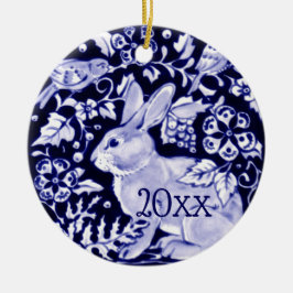 Dedham Blue Rabbit, Classic Blue & White Dated Julgransprydnad Keramik