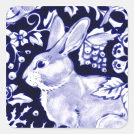 Dedham Blue Rabbit, Classic Blue & White Design Fyrkantigt Klistermärke