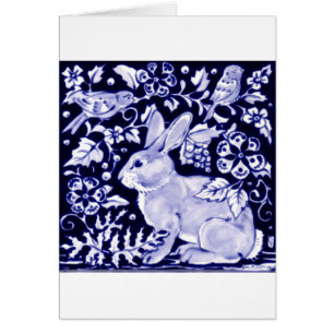 Dedham Blue Rabbit, Classic Blue & White Design Hälsningskort
