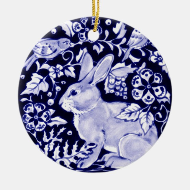 Dedham Blue Rabbit, Classic Blue & White Design Julgransprydnad Keramik (Framsidan)