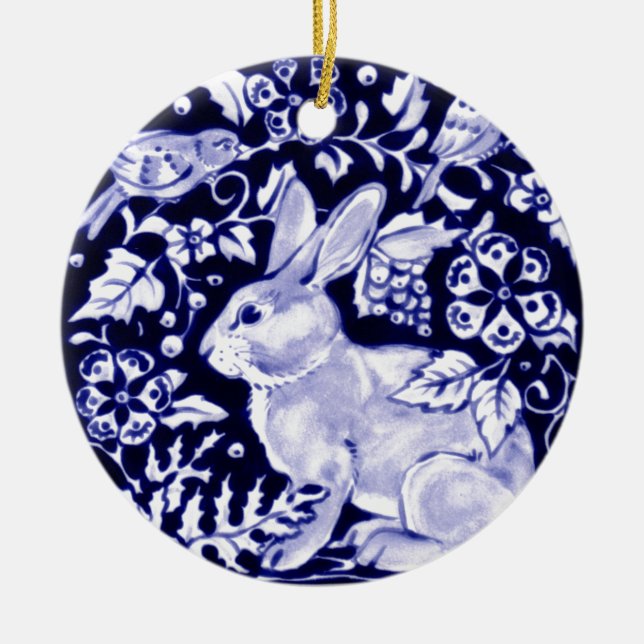 Dedham Blue Rabbit, Classic Blue & White Design Julgransprydnad Keramik (Framsidan)
