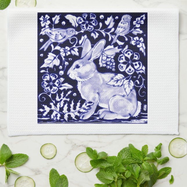 Dedham Blue Rabbit, Classic Blue & White Design Kökshandduk (Vikta)