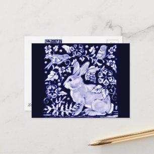 Dedham Blue Rabbit, Classic Blue & White Design Vykort