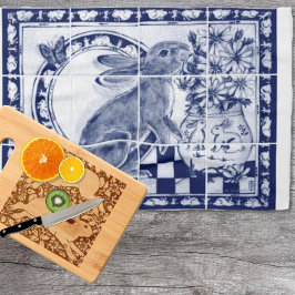 Dedham Blue White Cute Bunny Rabbit Rustic Kökshandduk