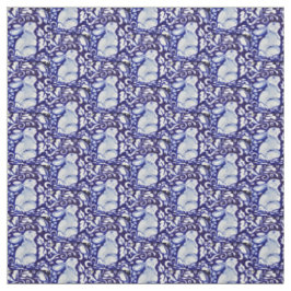 Dedham Blue & White Rabbit, Bird Designer Fabric Tyg