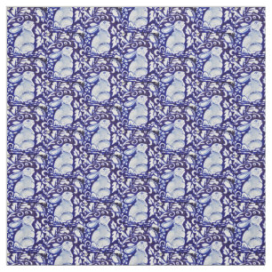 Dedham Blue & White Rabbit, Bird Designer Fabric Tyg