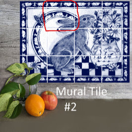 Dedham Blue White Rabbit Bunny Mural Tile # 2 Kakelplatta