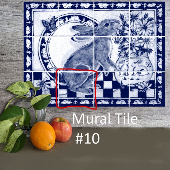 Dedham Blue White Rabbit Bunny Mural Tile nr 10 Kakelplatta (Skapare uppladdad)