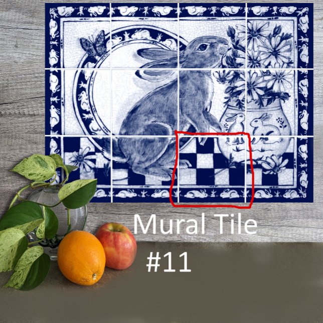Dedham Blue White Rabbit Bunny Mural Tile nr 11 Kakelplatta (Skapare uppladdad)