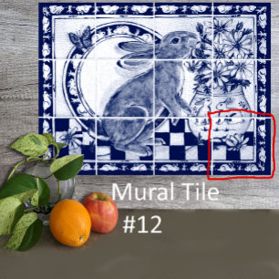 Dedham Blue White Rabbit Bunny Mural Tile nr 12 Kakelplatta