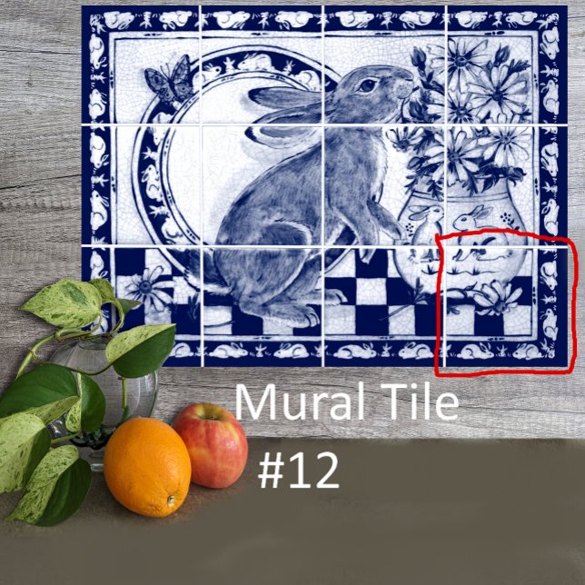 Dedham Blue White Rabbit Bunny Mural Tile nr 12 Kakelplatta (Skapare uppladdad)