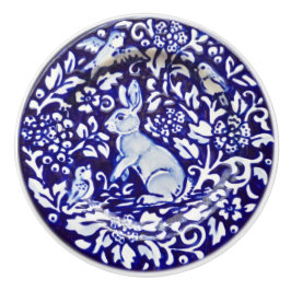 Dedham Blue White Rabbit Ceramic Drawer Knob Knopp