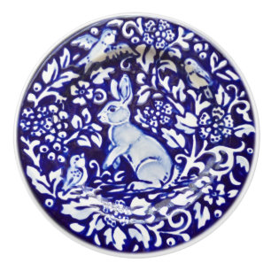 Dedham Blue White Rabbit Ceramic Drawer Knob Knopp