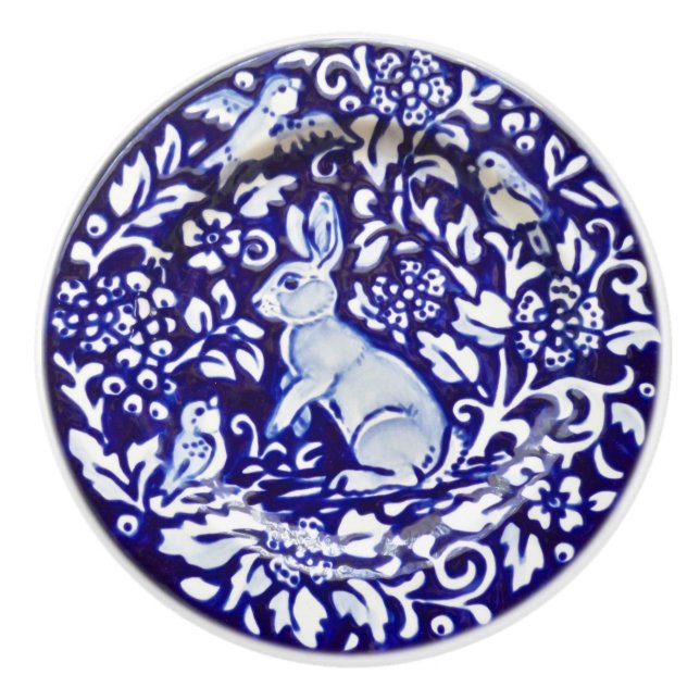 Dedham Blue White Rabbit Ceramic Drawer Knob Knopp (Framsidan)