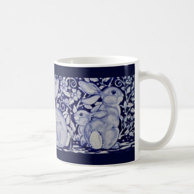 Dedham Blue & White Rabbit Ceramic Tile Coffee Mug Kaffemugg (Höger)