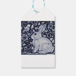Dedham Blue & White Rabbit Ceramic Tile Gift Wrap Presentetikett