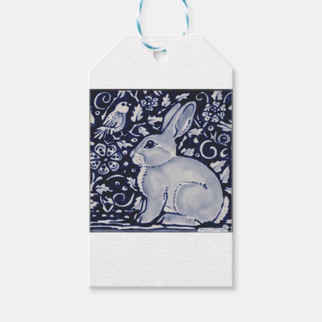 Dedham Blue & White Rabbit Ceramic Tile Gift Wrap Presentetikett (Framsidan)