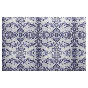 Dedham Blue & White Rabbit Tile Designer Fabric Tyg