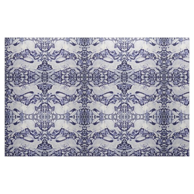 Dedham Blue & White Rabbit Tile Designer Fabric Tyg (Fat Quarter)
