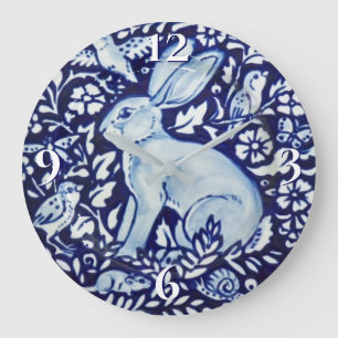 Dedham Cobalt Blue & White Rabbit Plate Clock Bird Stor Klocka