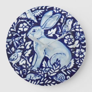 Dedham Cobalt Blue & White Rabbit Plate Clock Bird Stor Klocka
