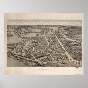 Dedham Massachusetts 1876 Antique Panoramic Karta Poster