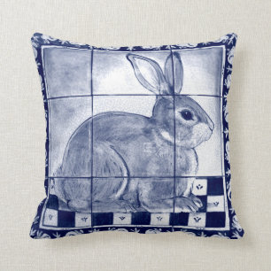 Dedham Rabbit Blue White Bunny Delft Tile Mural Kudde