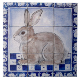 Dedham Rabbit Bunny Blue Vintage Mural Art Ceramic Kakelplatta