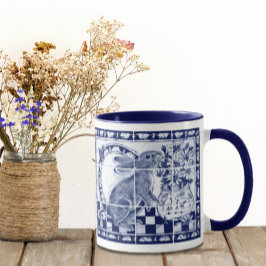 Dedham Rabbit Bunny Mörk blått White Cute Tile Art Mugg