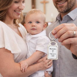 Dedicated to God Boy's Name  Rektangulärt Silverfärgad Nyckelring