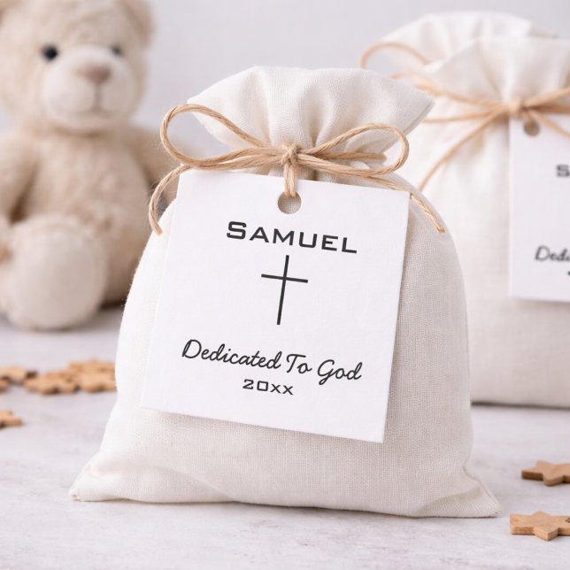 Dedicated to God Boy's Name | Simple Cross  Gåvor Etiketter (Skapare uppladdad)