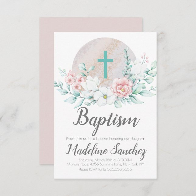 Dedication av Watercolor Vår Baptism Blommigt Baby Inbjudningar (Fram/baksida)