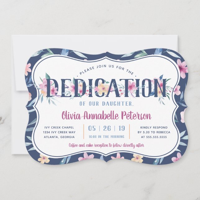 Dedication bjudande in till blommigt Baby, Vår Inbjudningar (Framsida)