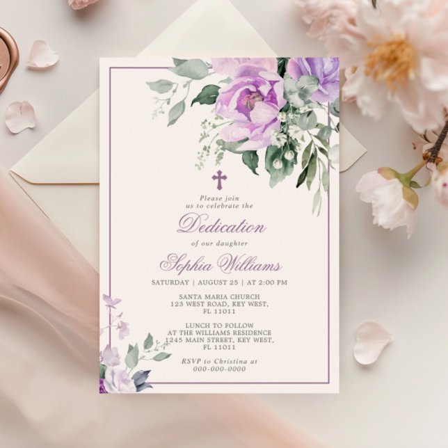 Dedikationsinbjudan för Eucalyptus Violet Flowers Inbjudningar (Skapare uppladdad)
