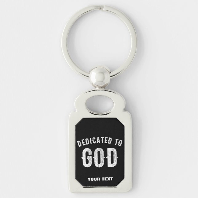DEDIKERAD TILL GOD ANPASSADE COOLA VITTEXT REKTANGULÄRT SILVERFÄRGAD NYCKELRING (Framsidan)