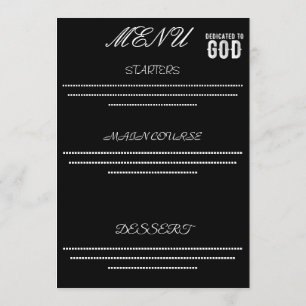 DEDIKERAD TILL GOD COOLA ANPASSADE VITTEXT MENY