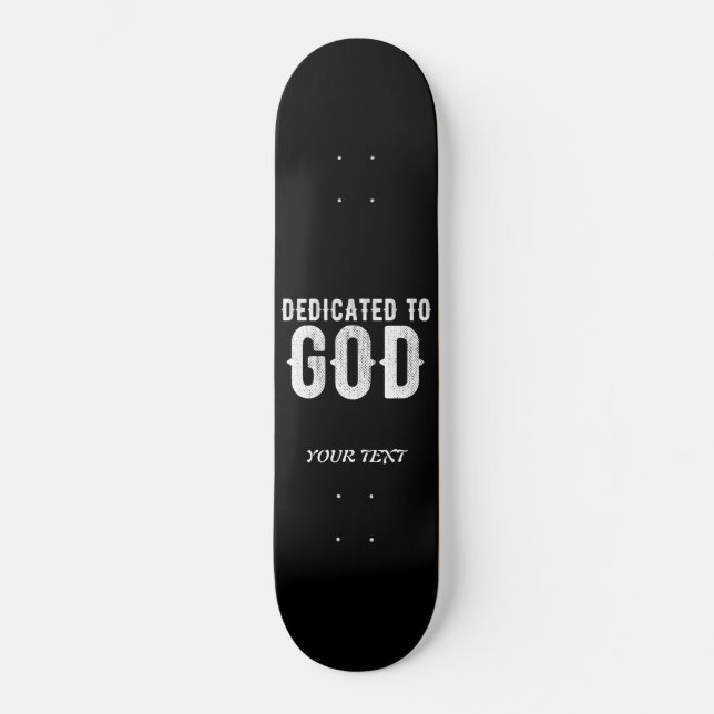 DEDIKERAD TILL GOD COOLA ANPASSADE VITTEXT MINI SKATEBOARD BRÄDA 18,5 CM (Framsida)
