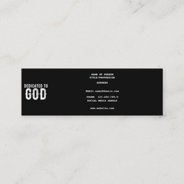 DEDIKERAD TILL GOD COOLA ANPASSADE VITTEXT MINI VISITKORT (Framsida)