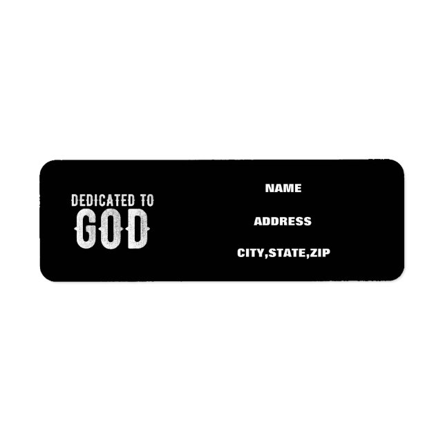 DEDIKERAD TILL GOD COOLA ANPASSADE VITTEXT RETURADRESS ETIKETT (Framsidan)