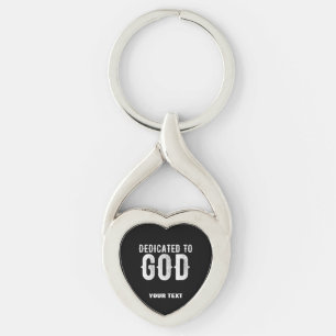 DEDIKERAD TILL GOD COOLA ANPASSADE VITTEXT TWISTED HEART SILVERFÄRGAD NYCKELRING